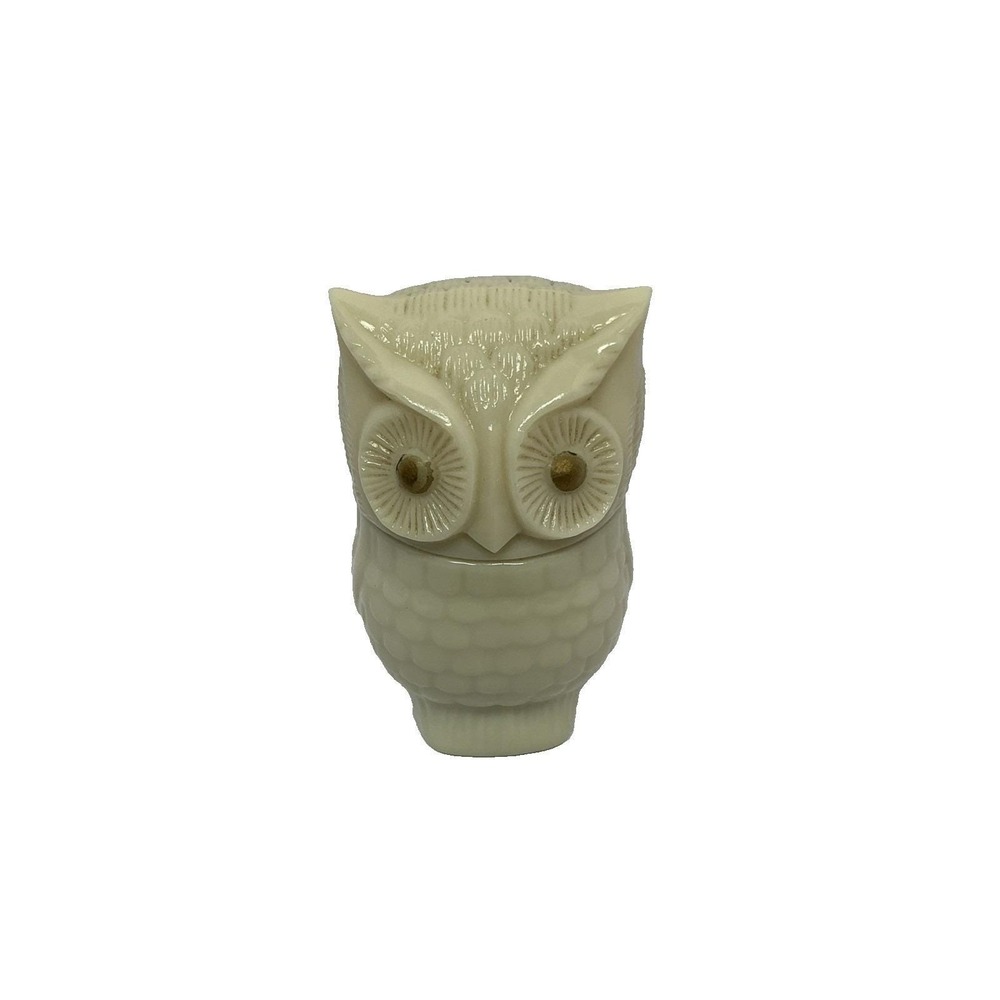 Made In USA Avon Glass Owl White Gold Eyes Perfume Moonwind Cream Sachet 3.5"